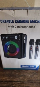 Karaoke Machine with 2 Wireless Microphones,Portable Bluetooth 5.1 Speaker Light - Picture 1 of 10
