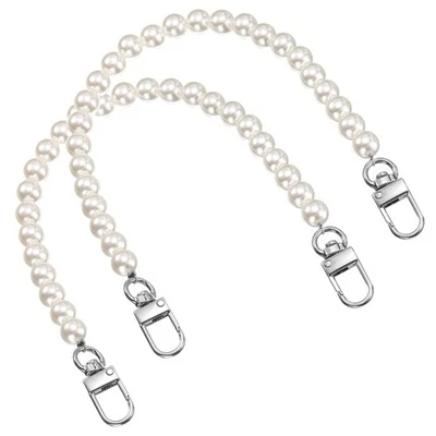 2 Pcs Imitation Pearl Purse Strap, 12 Inch Handbag Swivel Clasp, Silver - Image 1 of 4
