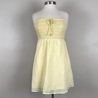 Hollister Top Women S Babydoll Crochet Butter Yellow Preppy Smocked Long Pockets - Image 1 of 4