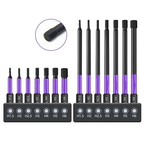 Purple Black Hex Head Bit Screwdriver Set Magnetic Tip 50mm 100mm with Holder - Picture 1 of 12
