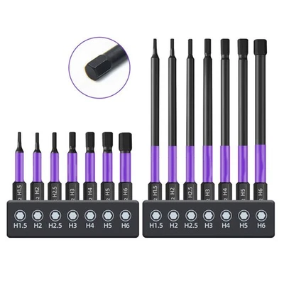 Purple Black Hex Head Bit Screwdriver Set Magnetic Tip 50mm 100mm with Holder - Image 1 of 4