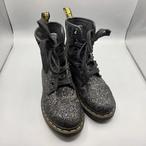 Stivali Dr Marten donna 6 neri glitter Farrah Cosmic Combat 6 occhielli gotici stringati - Foto 1 di 12