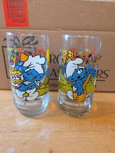 BICCHIERE VETRO VINTAGE PEYO 1983 THE PUFFFS HARMONY PUFFO 6" DA COLLEZIONE OTTIMO - Foto 1 di 5