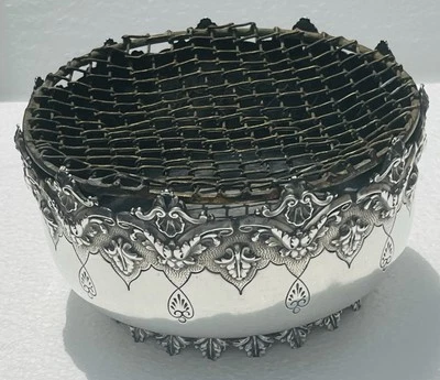 ANTIGUO CUENCO PORTUGUÉS PLATA ROSA/FLOR - FRA MARQUES, FOS - 302 GRAMOS Foto 1 de 4