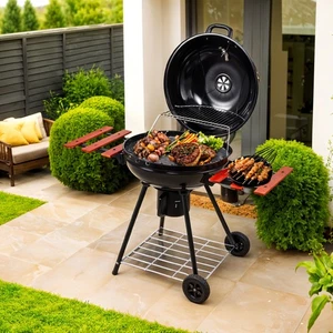 Portable Charcoal BBQ Round Kettle Grill 57cm Grill Adjustable Vent + Two Wheels - Picture 1 of 22