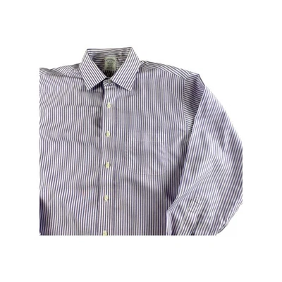 Brooks Brothers Regent Fit Non Iron Stripe Dress Shirt Men 16 33 Purple White - Image 1 of 4