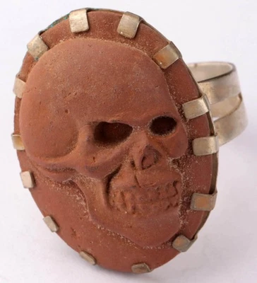 Antique amulet protecting against death Skull ring signet Ceramic fragment Jewel - Image 1 of 4