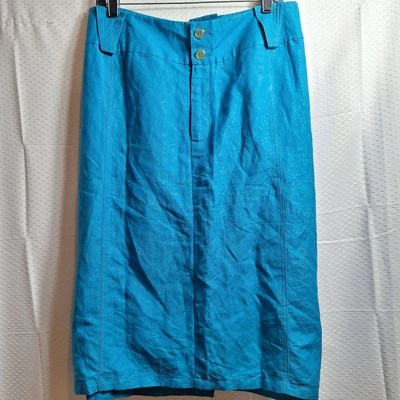 ASHLEY STEWART Linen Blend Skirt Sz 24W Blue Lined Straight Pencil Coastal Vacay - Image 1 of 4