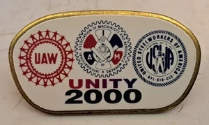 Prendedor de solapa vintage UAW IAM USW Labor Union Unity 2000 de América - Imagen 1 de 3