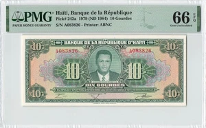 HAITI 10 Gourdes 1979 (1984), P-242a, PMG 66 EPQ Gem UNC, Rare Type in Gem Grade - Picture 1 of 2
