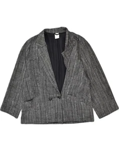 VINTAGE Womens Double Breasted Blazer Jacket EU 44 XL Grey Striped Q203 - Picture 1 of 3