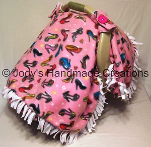 PINK FANCY SHOES FLEECE / INFANT / BABY CAR SEAT CANOPY / TENT/ COVER - HANDMADE - Picture 1 of 8