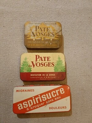 3  Boites en  Métal médicaments    Aspirisucre, 2 Boites Pate des Vosges  - Photo 1/3