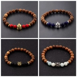 Fashion Men Sparta Beads Helmet Beads Natural Stone Energy Yoga Male Bracelets - Picture 1 of 22