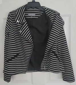 Bagatelle Black/White Striped, Lined, Zippered Blazer/Jacket EUC - Sz. L - Picture 1 of 6