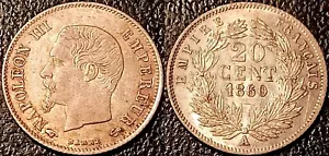 Napoleon III - 20 Cent Silber 1860 A, Paris Sup ! F.148/14 - Bild 1 von 1