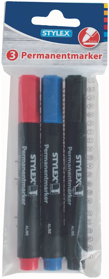 3 x Permanentmarker Marker Filzmarker wasserfest 2-5 mm rot schwarz blau  - Bild 1 von 1