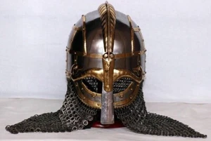 Mittelalterlicher Wikinger-Vendel-Helm aus Stahl mit Kettenhemd, handgeschmiedet - Picture 1 of 4