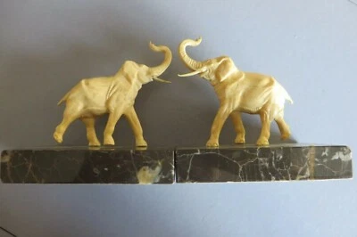 Paire anciens  Serre-Livres Éléphants résine et marbre - Photo 1/4