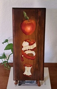 Primitive Style Original Painting On Wood Board Apple Stages Karen Stone 1974  - Picture 1 of 6