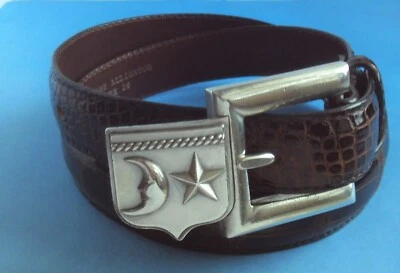 STERLING SILVER BARRY KIESELSTEIN CORD MOON STAR SHIELD BUCKLE ALLIGATOR BELT - Image 1 of 4