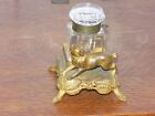Vintage Metal Dog Ink Well Stand with Glass Ink Well