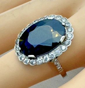Antique Platinum Sapphire & Zircon Ring - Fast Shipping - Picture 1 of 15
