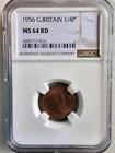 Great Britain 1/4 Penny 1956 NGC MS 64 RD