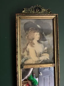 Antiker viktorianischer Trumeau Bilderrahmen Spiegel Frau mit Hut 20er Jahre vertikal - Bild 1 von 13