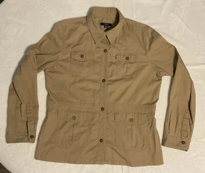 Chaps Jacket Tan Utility Safari Collared Buttons Pockets Long Sleeve Size Large - Picture 1 of 7