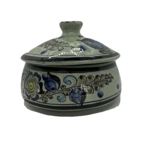 Tonala Mexiko Kunstkeramik Deckel Schale Schale blau grün braun floral signiert MG - Bild 1 von 11