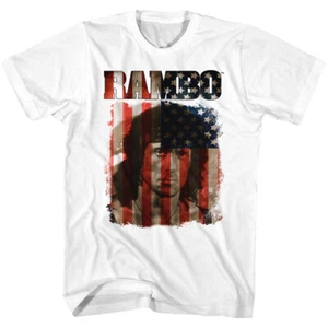 John J Rambo Movie T-Shirt American Flag USA Stallone Action Hero Soldier White - Picture 1 of 3