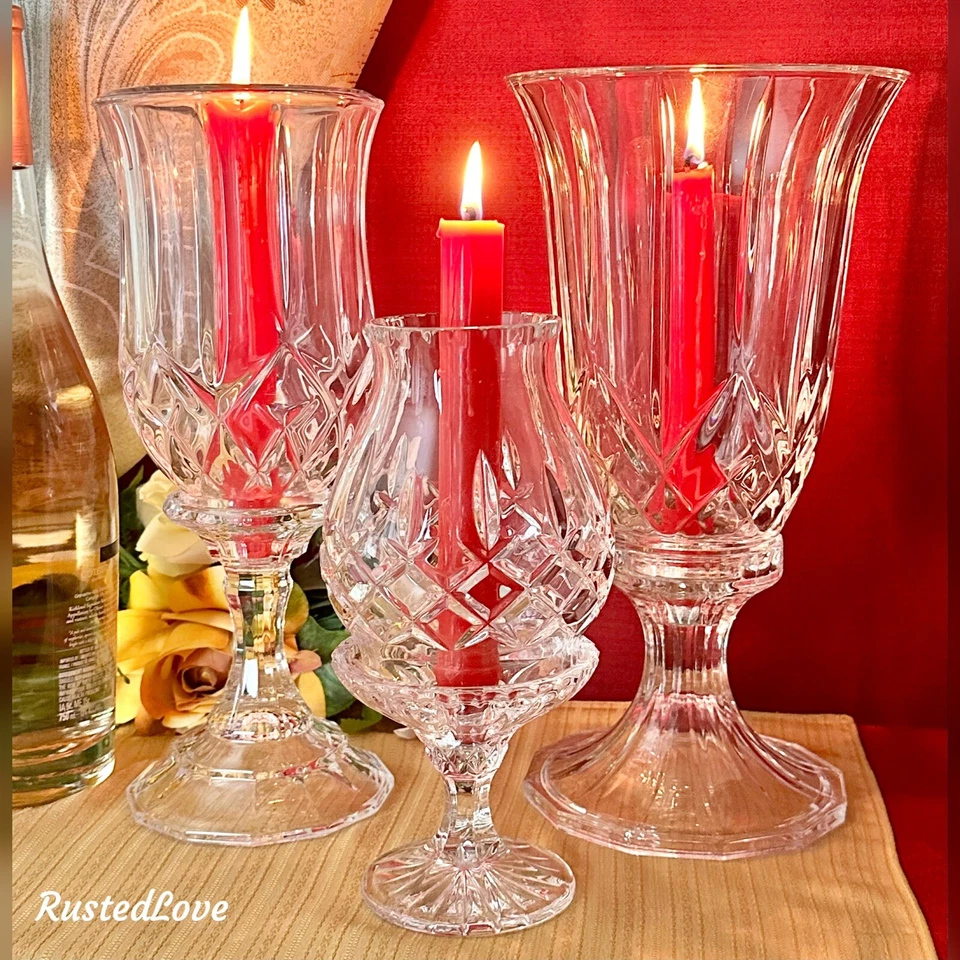 Crystal Hurricane Candle Holders Mixed Lot Party / Wedding Centerpiece Decor 3 - - Image 1 of 4