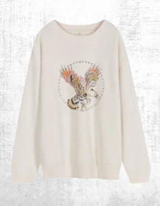 Ex HUSH Women’s Long Sleeve Eagle Star Long Sleeve Sweatshirt in Cream - Picture 1 of 3