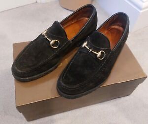Gucci Black Suede Brass Bit Shoes Loafers Mens UK Size 9.50