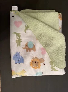 Just Born Baby Blanket Sherpa Fleece White Green Elephant Lion Monkey Hearts E - Picture 1 of 3