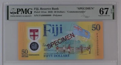 **Fiji 50 Dollars SPECIMEN* 2020 P 121as Commemorative Superb Gem UNC PMG 67 EPQ - Image 1 of 2