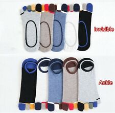5 Pairs Five Finger Toe Ankle No Show Striped Men Casual Sport Cotton Socks 7-11