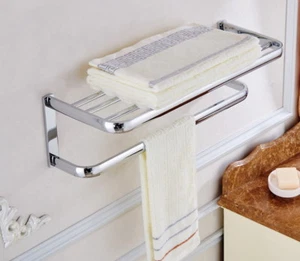 Polished Chrome Bathroom Accessory Large Towel Rail Holder Rack Bar Shelf mba831 - Picture 1 of 6