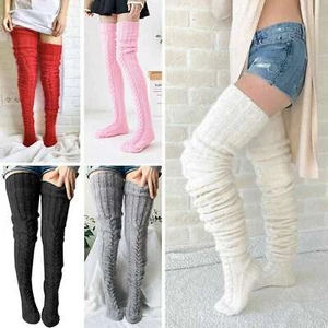 Women Warm Winter Knitted Socks Over Knee Long Thigh High Boot girls Stockings - Picture 1 of 37