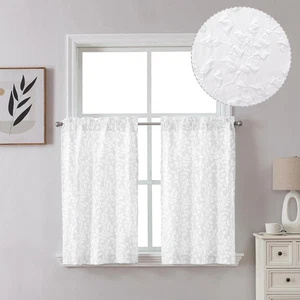 Anna White Curtains 36 Inch Length 2 Panels, Light Filtering Soft Airy 3D Emb... - Picture 1 of 8