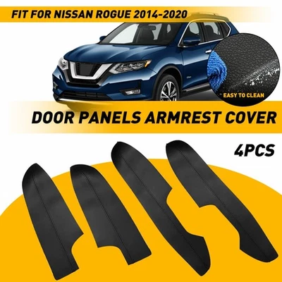 Cubierta de reposabrazos con paneles de puerta delantera de cuero negro 2 piezas para Nissan Rogue 2014-2020 EE. UU. Foto 1 de 4