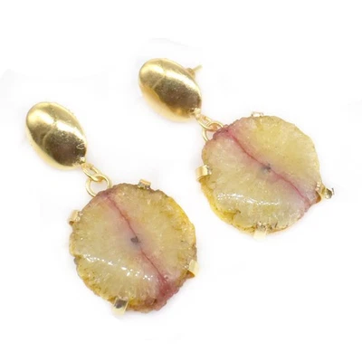 Moda Pendiente Amarillo Solar Cuarzo Venas Rojas Chapado en Oro Pendiente Halloween F919 Foto 1 de 4