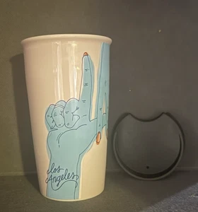 Starbucks Los Angeles Hands "LA Sign" Keramik Pink Tumbler Becher mit Deckel 12oz 2017 - Bild 1 von 4