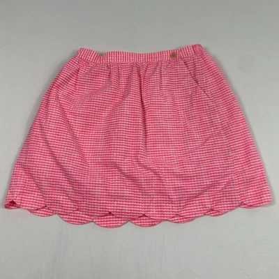 Lilly Pulitzer Skirt Girls Medium Pink White Gingham Scalloped Hem Mini Lined - Image 1 of 4