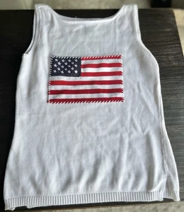 Rafaella American Flag Knit White Tank Top Preppy USA Classic Size Medium - Picture 1 of 5
