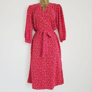 NEU Ex Wallis 10-22 Ditsy Blumendruck Krepp rot weiß Gürtel Midi Tee Kleid - Bild 1 von 9