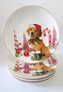 Southern Living Weihnachten Golden Retriever Santa Pfoten Teller 8,5" 4er Set Neu mit Etikett - Bild 1 von 6