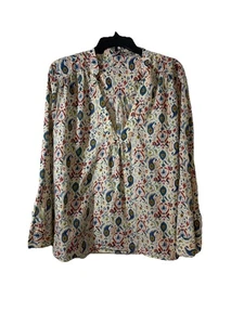 Zara Women Ecru Printed Paisley Ethnic Fall Multicolor Long Sleeve V Neck Sz XXL - Picture 1 of 12