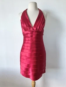 BCBG MAXAZRIA Vintage Neckholder-Kleid einfarbig purpurrot Stufen Satin. Y2K. Größe 10 - Bild 1 von 7
